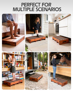3.5"/6" Adjustable Wooden Step Stool for Bed, 100% Heartwood Handmade Outdoor Steps with 4 Additional Legs & Anti-Slip Traction Tape, One Step Stool for Elderly, Adults, Kids(30" L X 16" W X 3.5/6" H)