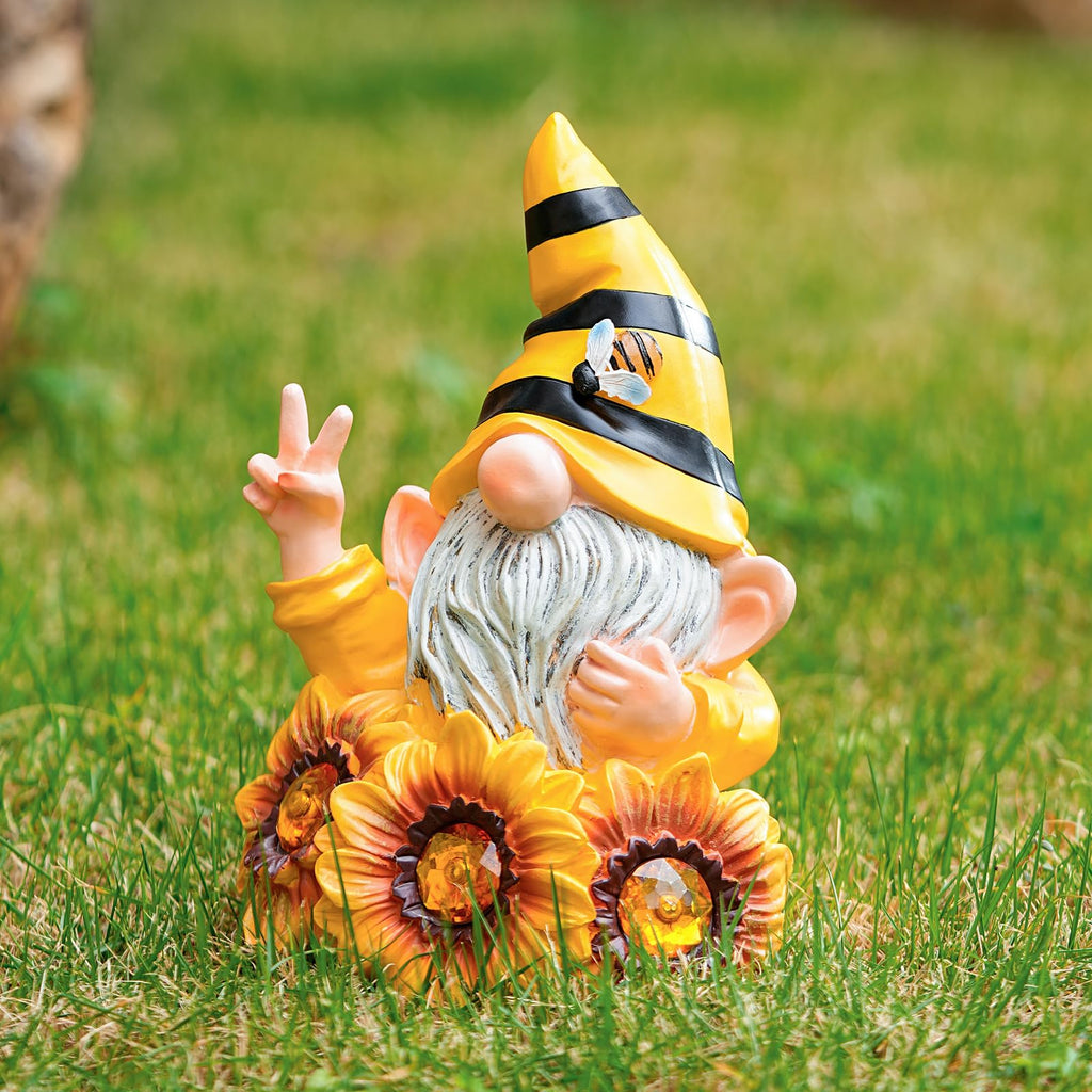 Joint Honglin Garden Funny Gnome Statue with Crystal Sunflower Lights