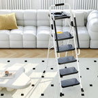 KINGRACK 5 Step Ladder, Step Stool 800 lbs Capacity with Safety Latch, Storage Tray, Handrail & Extra Wide Steps, Step Ladder 5 Step Folding for Home, Garden, Painting, Garage & Outdoor, White