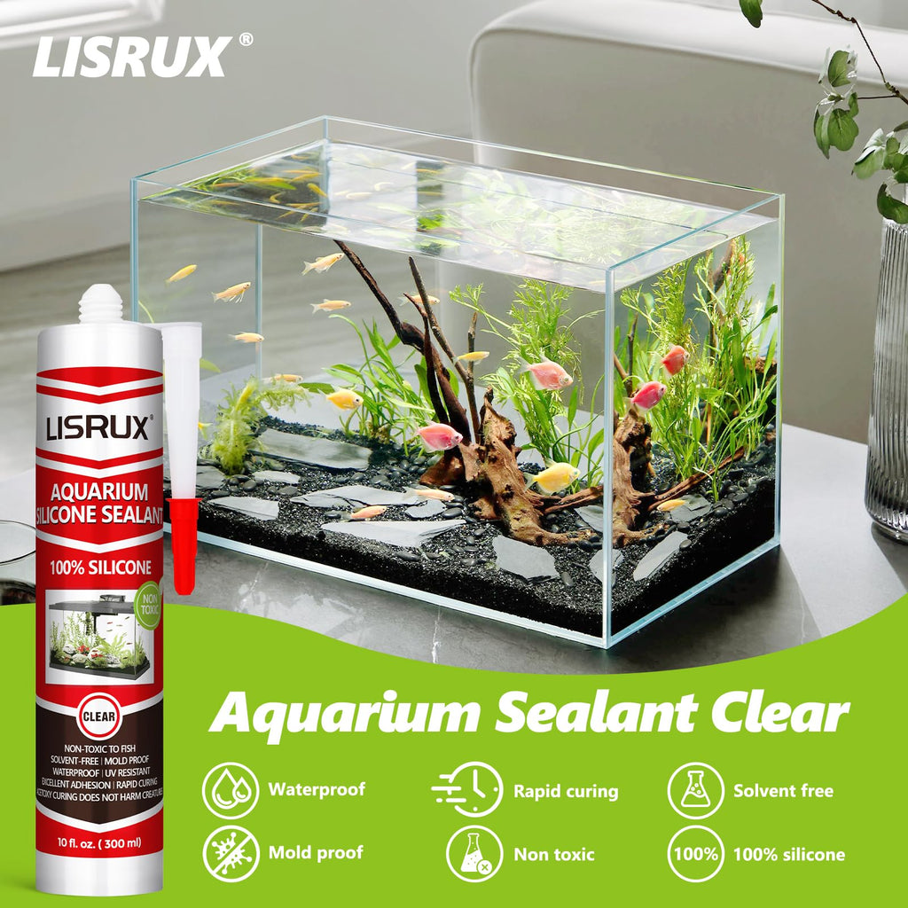4 Pack Aquarium Silicone Clear Sealant, High Elasticity, Safe for Fish,Fast Curing Waterproof Aquarium Safe Silicone,10 Fl Oz Non-Toxic Fish Tank Safe Sealant,Strong Adhesion
