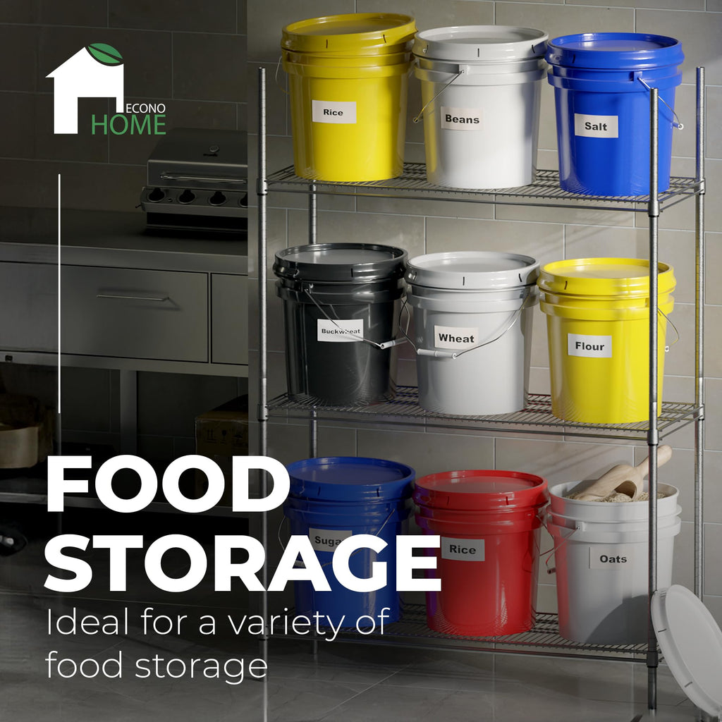 5-Gallon White Bucket Pail Container with Lid | Food Grade | Heavy-Duty Approx 90 MIL Extra Durable | Metal Handles with Plastic Grip | Multi-Use | Easy Stack and Store | BPA Free - 3 Pack