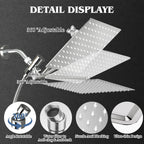 12 Inch Shower Head, Rain Shower Head with Adustable Extension Arm, Detachable Silver Rina Shower Head with Handheld Spray, High Pressure Shower Hose with Holder in Bathroom(Silver)