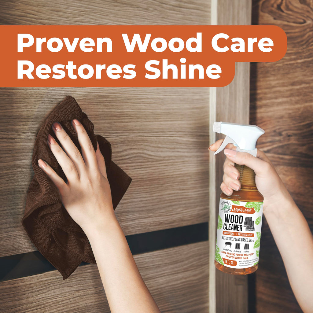 Mighty Mint Wood Cleaner & Conditioner Spray – Plant-Based Formula Cleans, Polishes & Renews Wood Furniture, Cabinets & Floors – Peppermint Scent, 16 oz