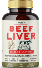 One Earth Health Grass Fed Beef Liver Capsules for Women & Men – Desiccated New Zealand Liver Supplement | Heme Iron, B12 & Folate | Grass-Fed & Finished | 3,000mg, 200 Capsules