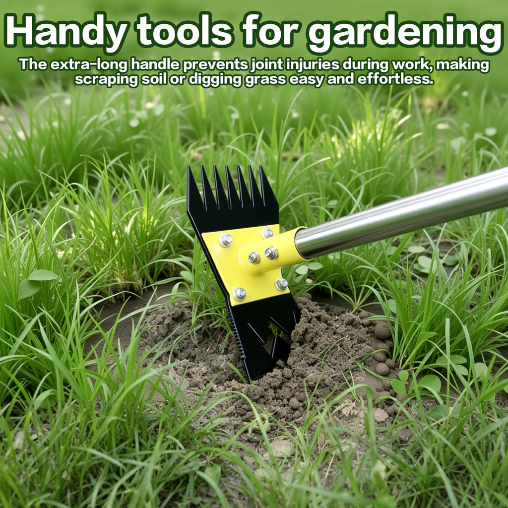 BCJCLTS 2-in-1 Garden Hoe and Weed Puller Rake, 60 Inch Adjustable Long Handle Weeding Tool Heavy Duty Spring Steel Head, Dual Side Hand Weed Rake, Weed Remover for Garden, Yard, Lawn, Driveway.