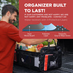 TRUNKCRATEPRO Extra Large Multi Compartments Collapsible Portable Trunk Organizer with Metal Hooks, Recommended for Really Large Loads Black Extra Large