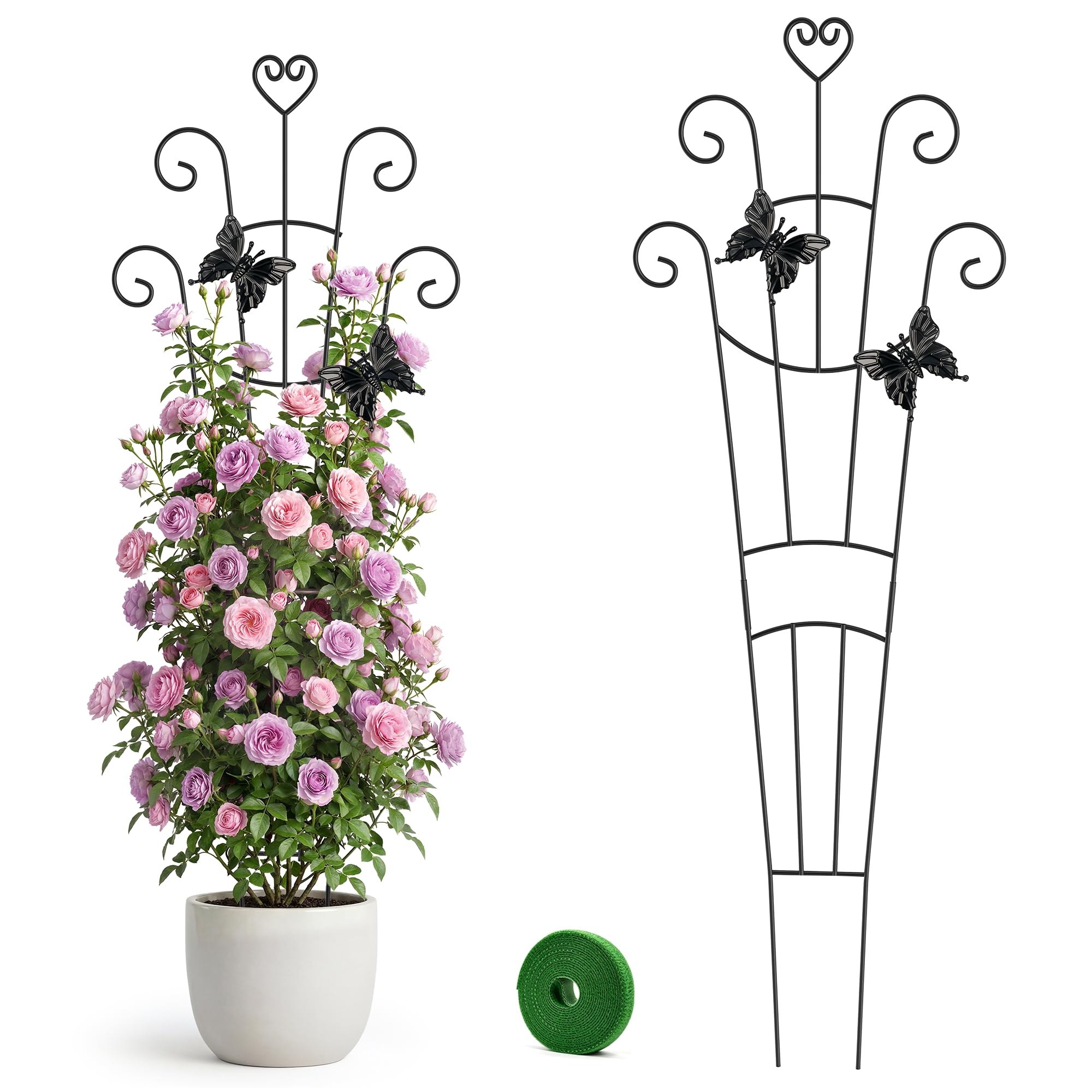 MEILIDY 32.6 Inch Expandable Plant Trellis with Tape Tie, Black, 2 Packs