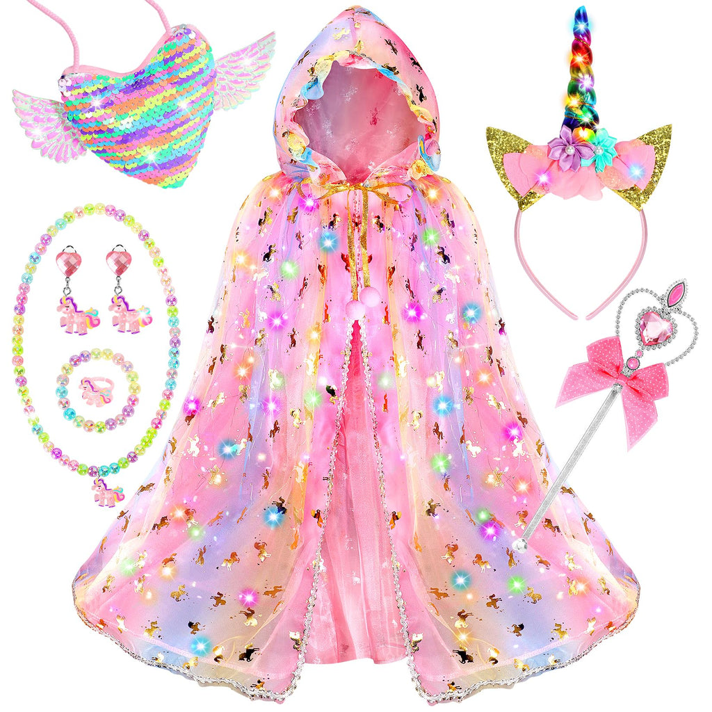 Fedio Princess Dress Up for Girls, Unicorn Light Up Princess Cape Set