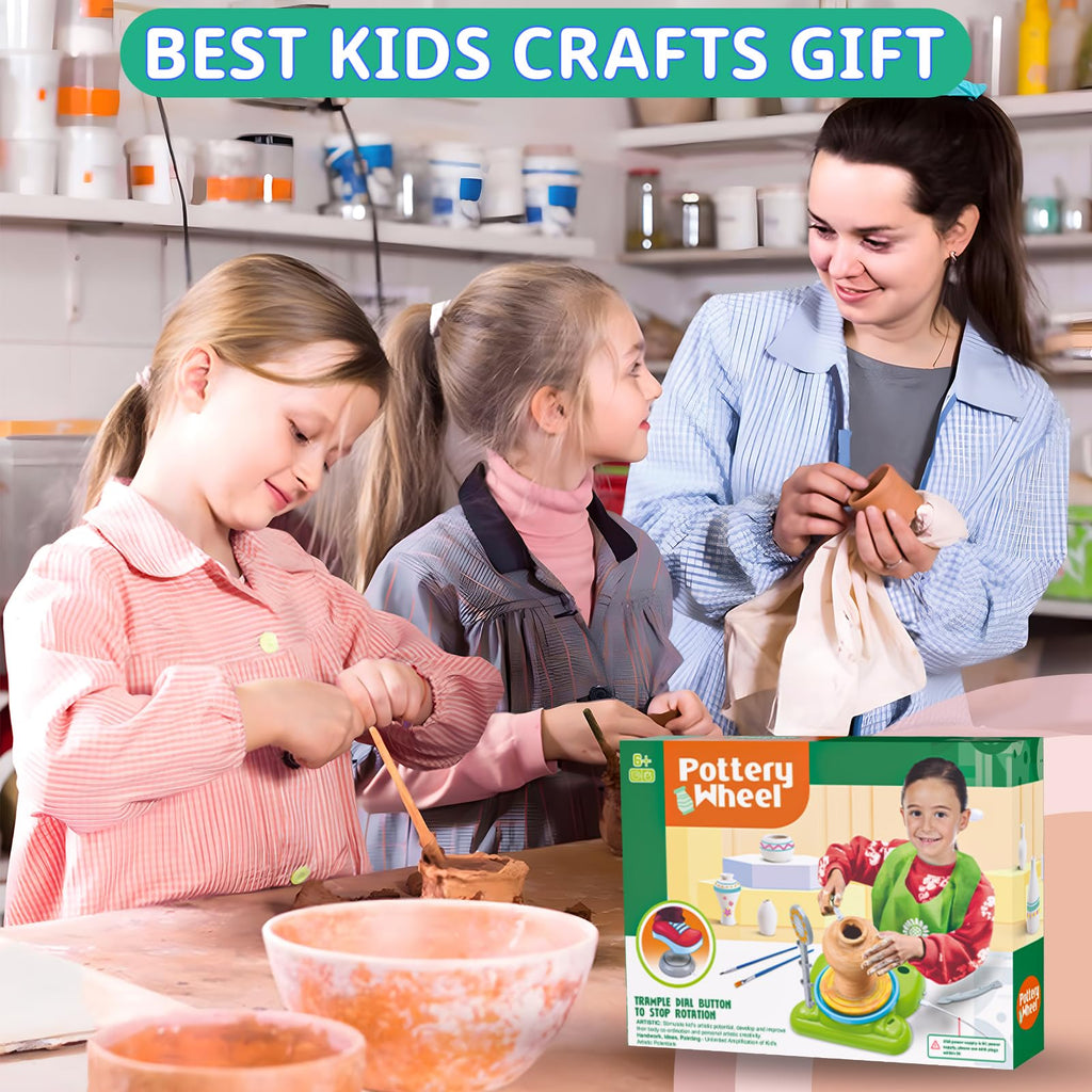 Pottery Wheel for Kids, Pottery Painting Craft Kit Sensory Toy Gift Girl 6+