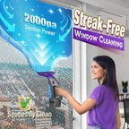 Window Vacuum Squeegee Cordless, 2000Pa Electric Window Cleaner with Power Blade, Vacuum Squeegee for Window Cleaning, Streak-Free Window Vacuum with 360ml Spray Bottle for Windows, Mirrors, Tiles