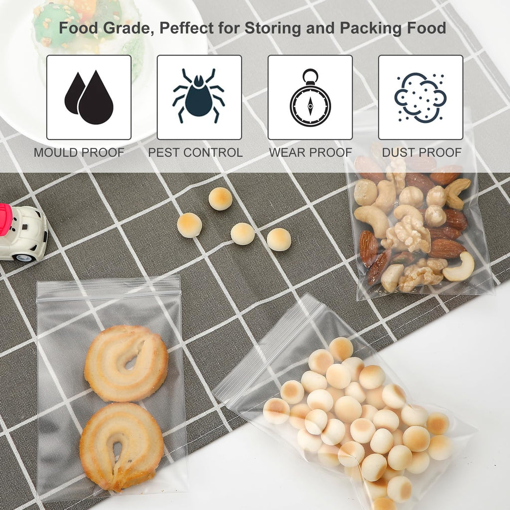 3''x 5'', (Pack of 100) 2 mil Thick Clear Plastic Reclosable Zip Poly Bags with Resealable Lock Seal Zipper for Photo, Jewelry, Bakery, Treats, Travel, Storage, Packaging & Shipping