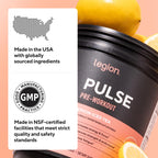 LEGION Pulse - All Natural Nitric Oxide Preworkout Drink to Boost Energy, Creatine Free, Naturally Sweetened, Beta Alanine, Citrulline, Alpha GPC (Strawberry Blast)