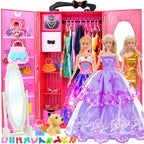 iBayda 11.5-Inch Fashion Doll with Closet Clothes Accessories Set - Includes Princess Gown, Long Dresses, Outfits, Shoes, Handbags, Mirror, Pet Dog & More (Doll Included)