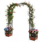 GARDFANCY Garden Arch with Planter Boxes, Metal Arbor Trellis for Climbing Plants Outdoor, Heavy Duty Iron Archway for Wedding Ceremony Party Backyard Lawn Patio Decor, Black