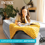 Intex 64417ED 22in Queen Dura-Beam Comfort Plush High-Rise Inflatable Air Mattress with Built in Pump for Travel and Camping, 600lb Weight Capacity