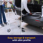 Drive Medical Trigger Release Folding Walker - Lightweight Brushed Steel Design - Easy Trigger Folding Mechanism - 5 Inch Wheels - Contoured Hand Grips - Senior Mobility Aid
