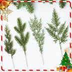 40 Pcs Artificial Pine Branches Assorted Faux Pine Stems Cedar Leaves Needle Sprigs Plastic Fake Christmas Greenery Pine Picks for Xmas Tree Wreaths Garlands DIY Accessories Home Decor (40, Green)