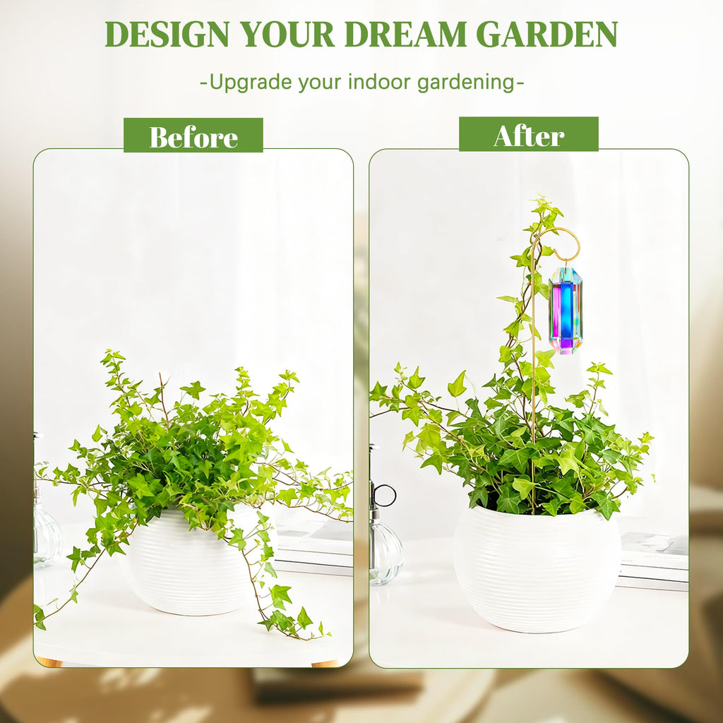 7 Pcs AB Colored Crystal Suncatcher Small Trellis Golden Plant Potted Stake
