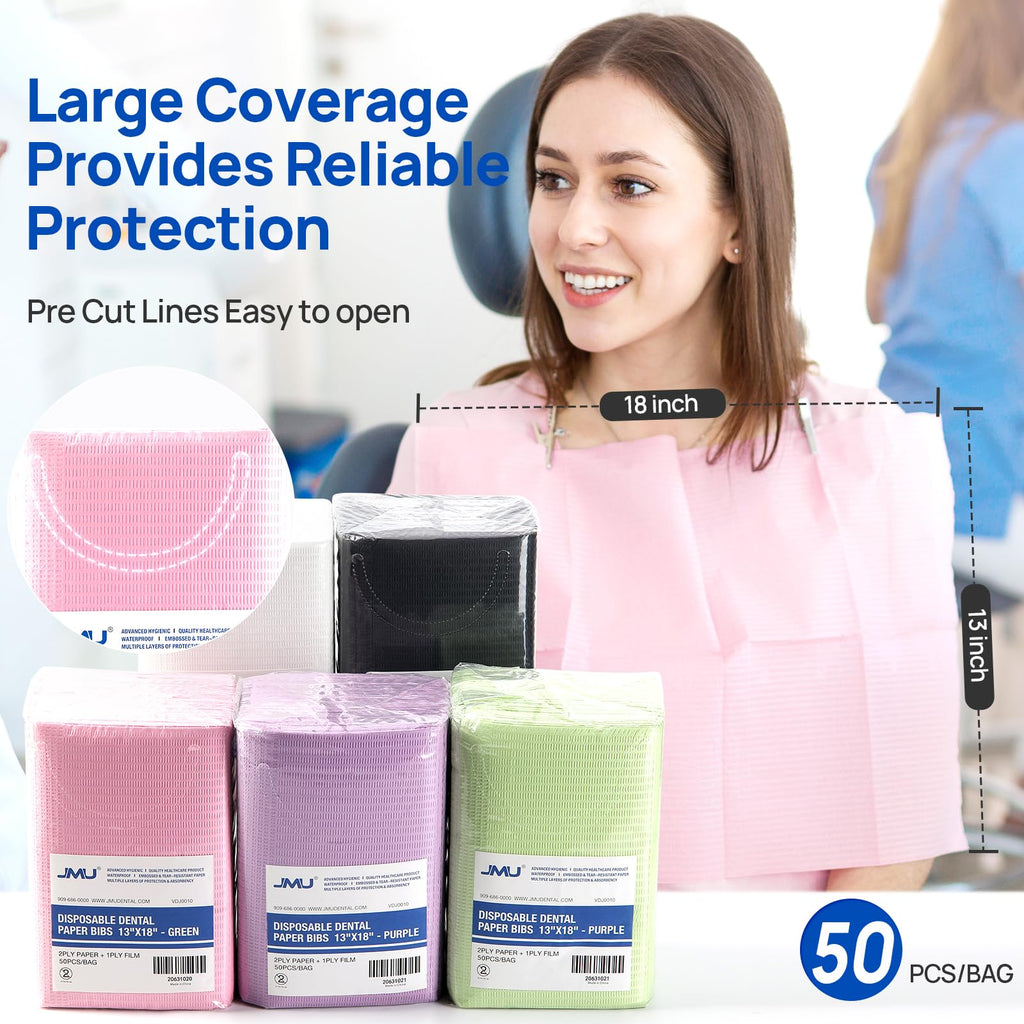 JMU Black Dental Bibs, 3-Ply Disposable Dental Bibs 50 Pack Tattoo Bib