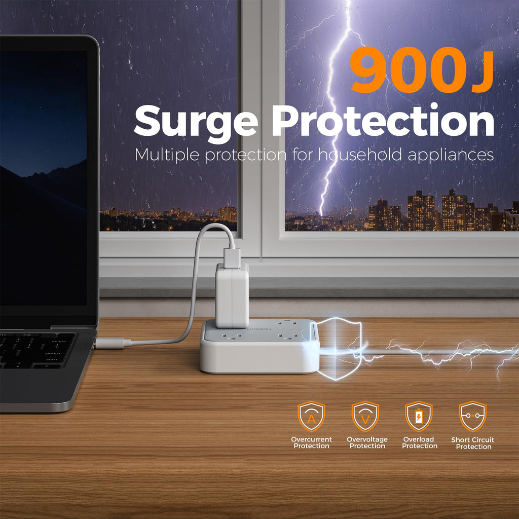 TESSAN Surge Protector Flat Extension Cord 5Ft, Flat Plug Power Strip