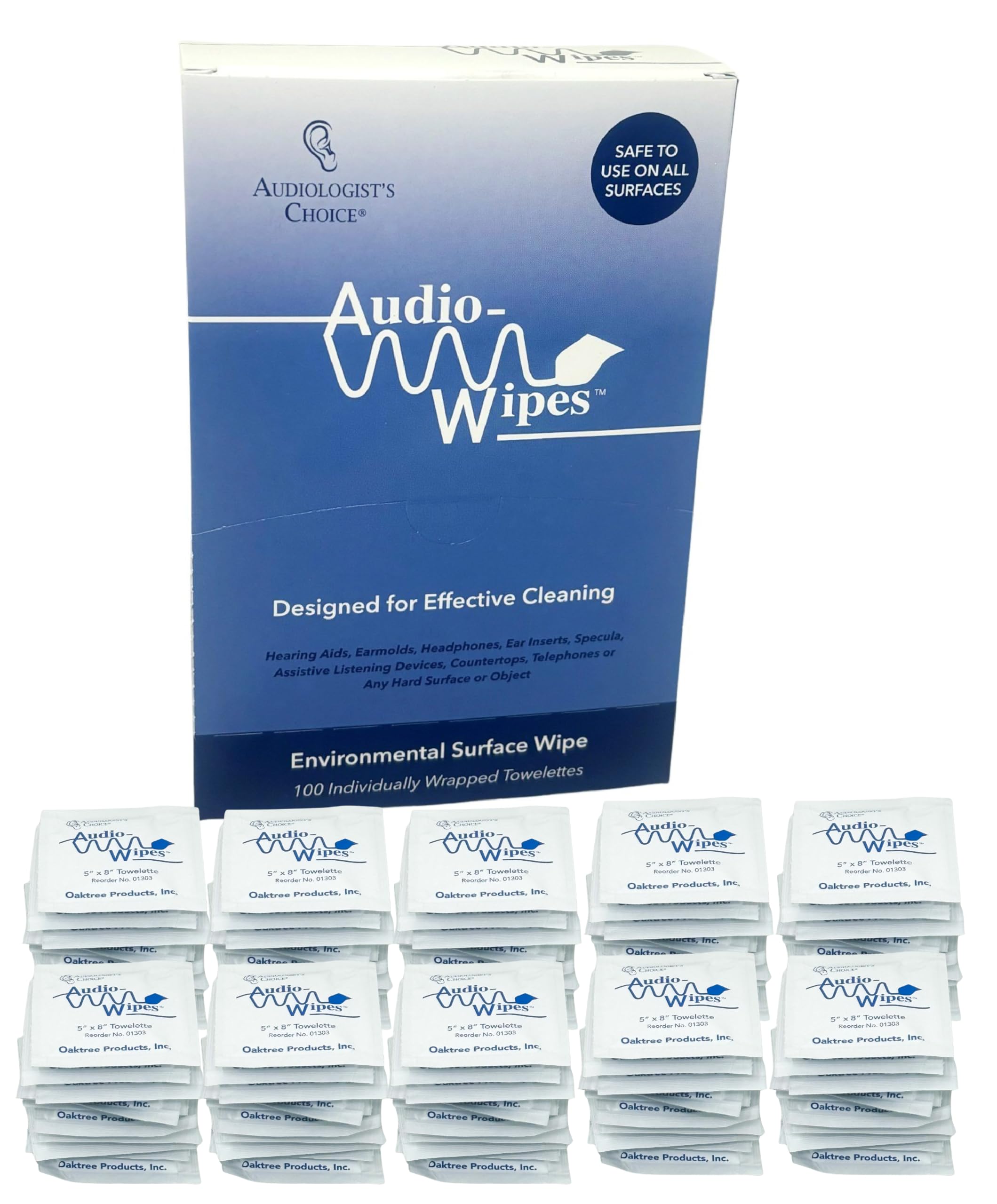 Audiologist's Choice Audio Wipes | 100 Individually Wrapped Towelettes | Alcohol-Free | Cleans, Removes Earwax & Sweat from Hearing Aids, Earmold, Airpods, Earbuds, in-Ear Monitors (IEMs)