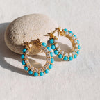 MYEARS Turquoise Hoop Earrings 14K Gold Plated Blue Beaded Cubic Zirconia Earrings Boho Summer Hypoallergenic Everyday Jewelry