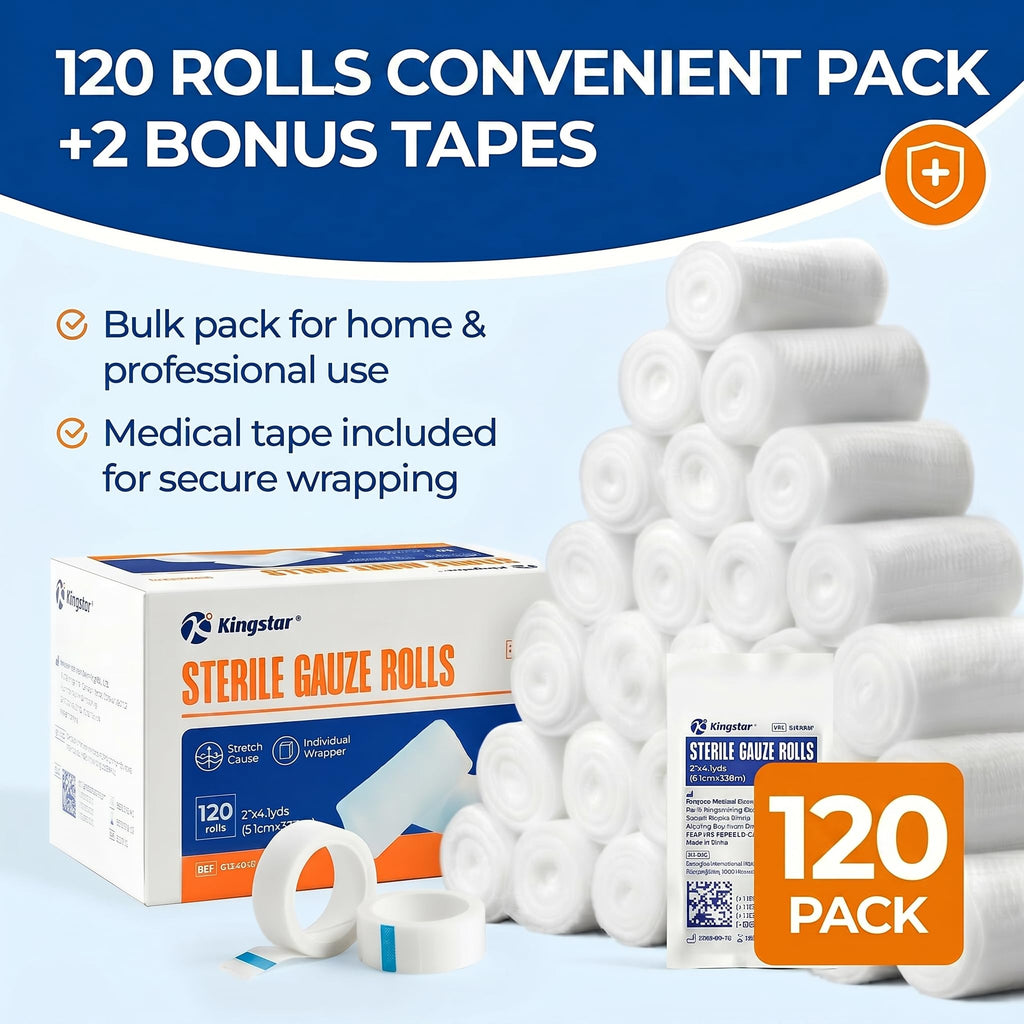 Kingstar Sterile Stretch Gauze Rolls, Bulk 120 Pack 2in x 4.1 Yards