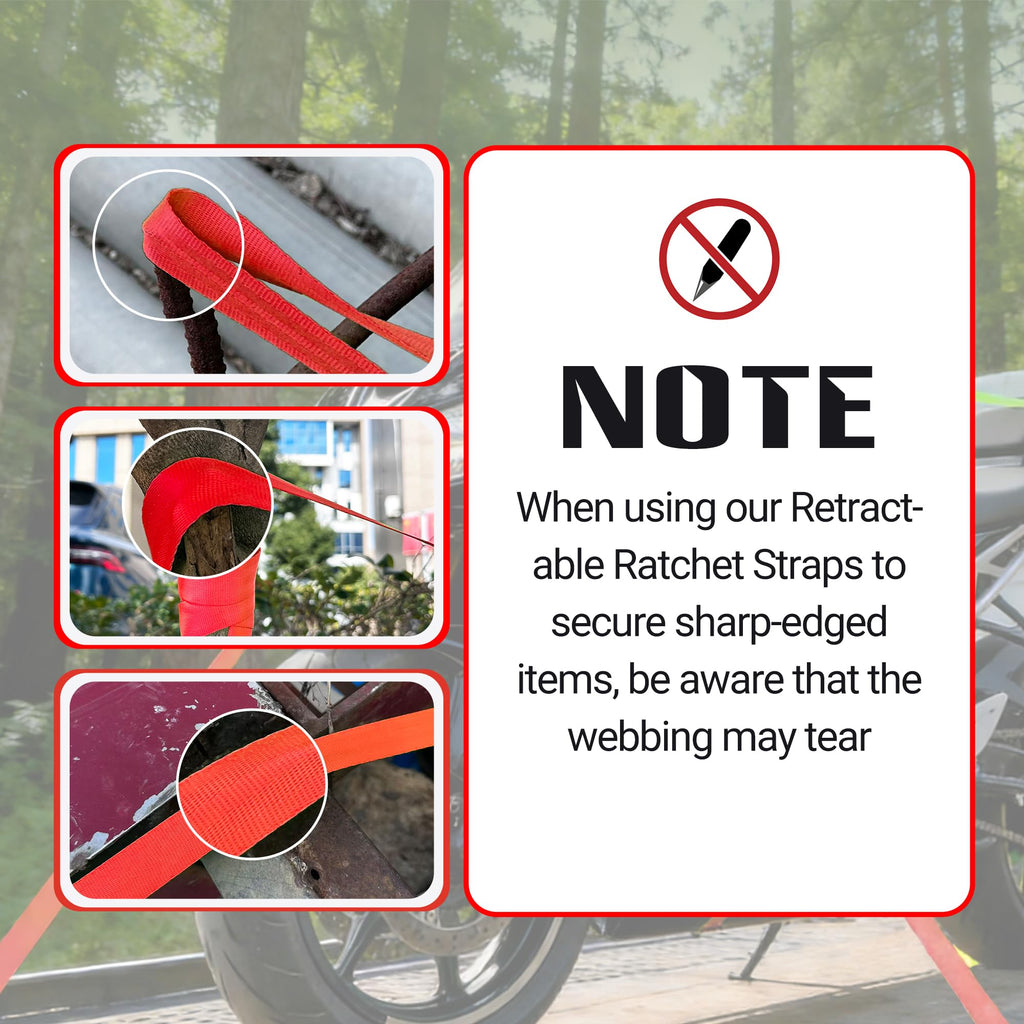 Retractable Ratchet Straps (2-Pack) - Heavy Duty Auto Slow Retraction Tie Down Straps - 1 Inch x 13 Feet (1,800lb Break Strength) for Truck, Cargo Trailer, Motorcycle, ATV, UTV - Red