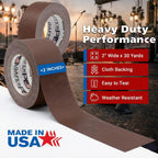 Gaffer Power Brown Gaffer Tape 2” x 30 Yards – Made in USA, Professional Grade, No Residue, Non-Reflective Matte Cloth Tape for Stage, Photography & Cable Management