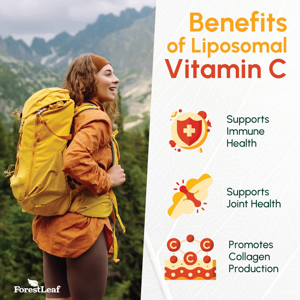 ForestLeaf Liposomal Vitamin C 1400mg Capsules | High Dose Vitamin C Liposomal Supplement w Coconut Oil Fatty Acids | Fast Absorption | Immune Support, Antioxidant, Collagen Production | 240 Vegan Cap