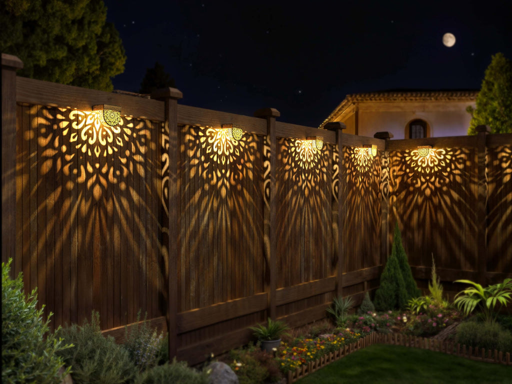 EKQ Solar Fence Lights 6 Pack Solar Step Lights Outdoor Waterproof LED Solar Powered Wall Lights Outdoor Decorations Warm Yellow Light Decorative Lighting for, Front Door, Backyard (Gold)