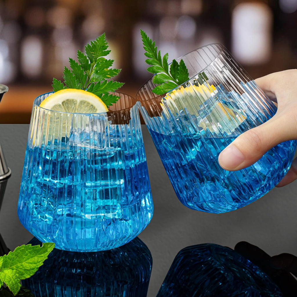 BESTSTAR 36 Pcs 12oz Plastic Clear Ribbed Wine Glasses,Origami Ripple Glass