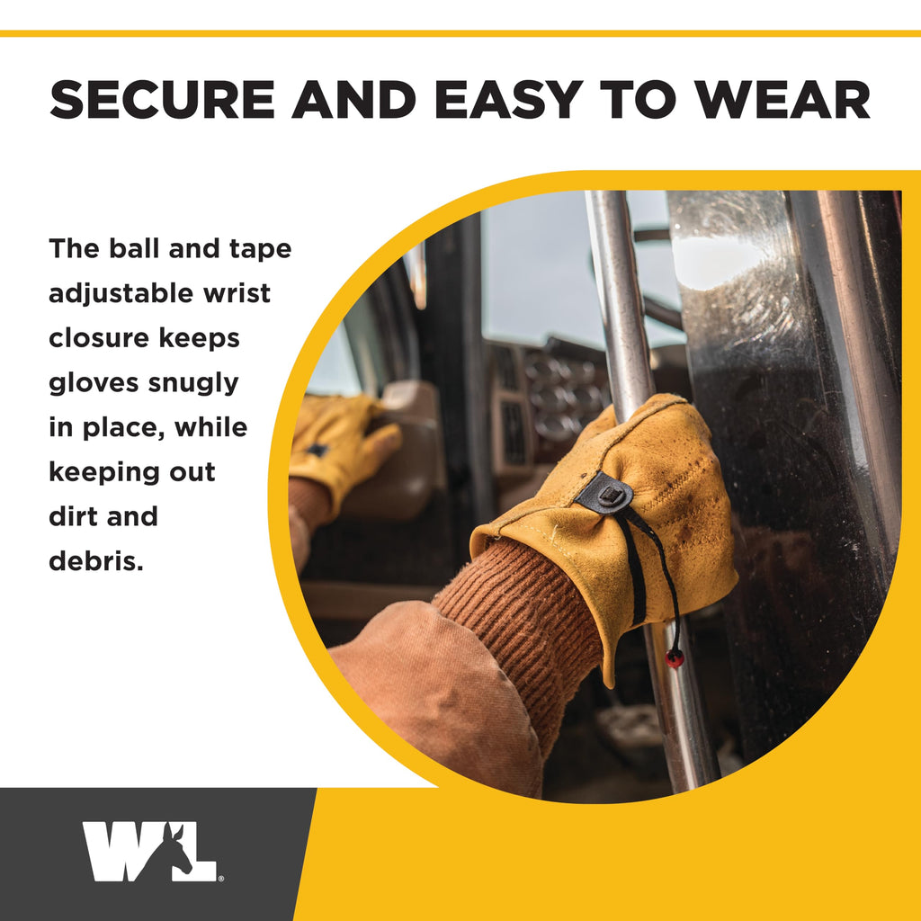 Wells Lamont Leather Work Gloves for Men – Heavy Duty, Cowhide, Abrasion & Puncture Resistant – Adjustable Wrist, Gunn Cut Design, Ideal for Ranching, Farming, Construction - Saddletan - L