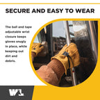 Wells Lamont Leather Work Gloves for Men – Heavy Duty, Cowhide, Abrasion & Puncture Resistant – Adjustable Wrist, Gunn Cut Design, Ideal for Ranching, Farming, Construction - Saddletan - L