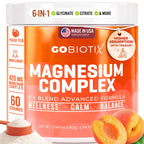 GoBiotix Magnesium Glycinate Powder – Cortisol Supplements for Women and Men – High Absorption Magnesium Complex Calm Supplement with Citrate, Malate – Sugar Free – 420 mg, 60 Servings - Peach Tea