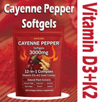 AuriLabs Cayenne Pepper Softgels - Enhanced with Vitamin D3+K2 Complex - Features Grape Seed, Hawthorn & Beetroot Extracts - Herbal Supplement (1)