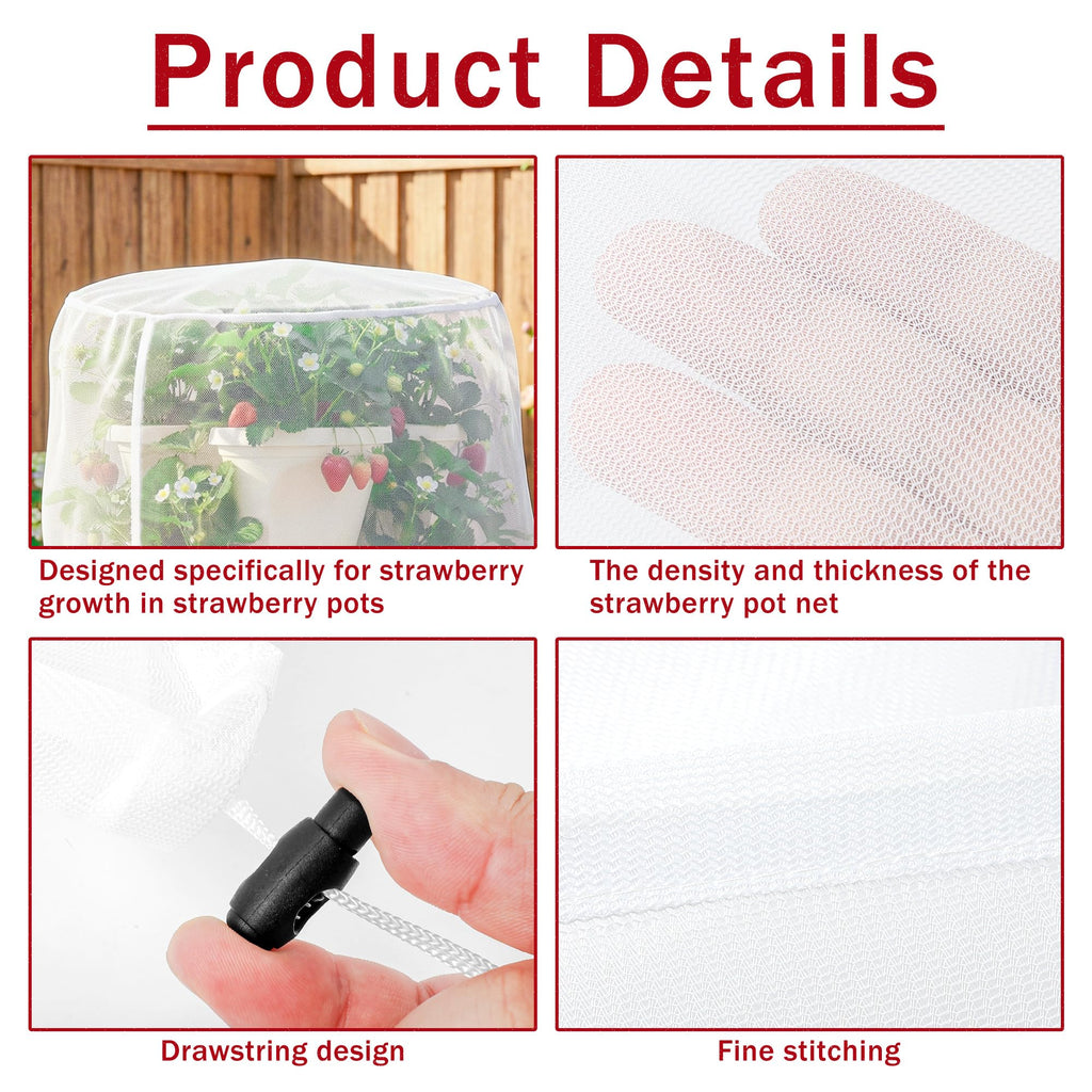 Warmfarm 2 Pcs Vertical Plant Pot Insect Netting,5-Tier Stackable Planter Garden Net Cover for Strawberry, Planter Pot Protection Mesh with Drawstring for Strawberry Herb Vegetable Flower Fruit