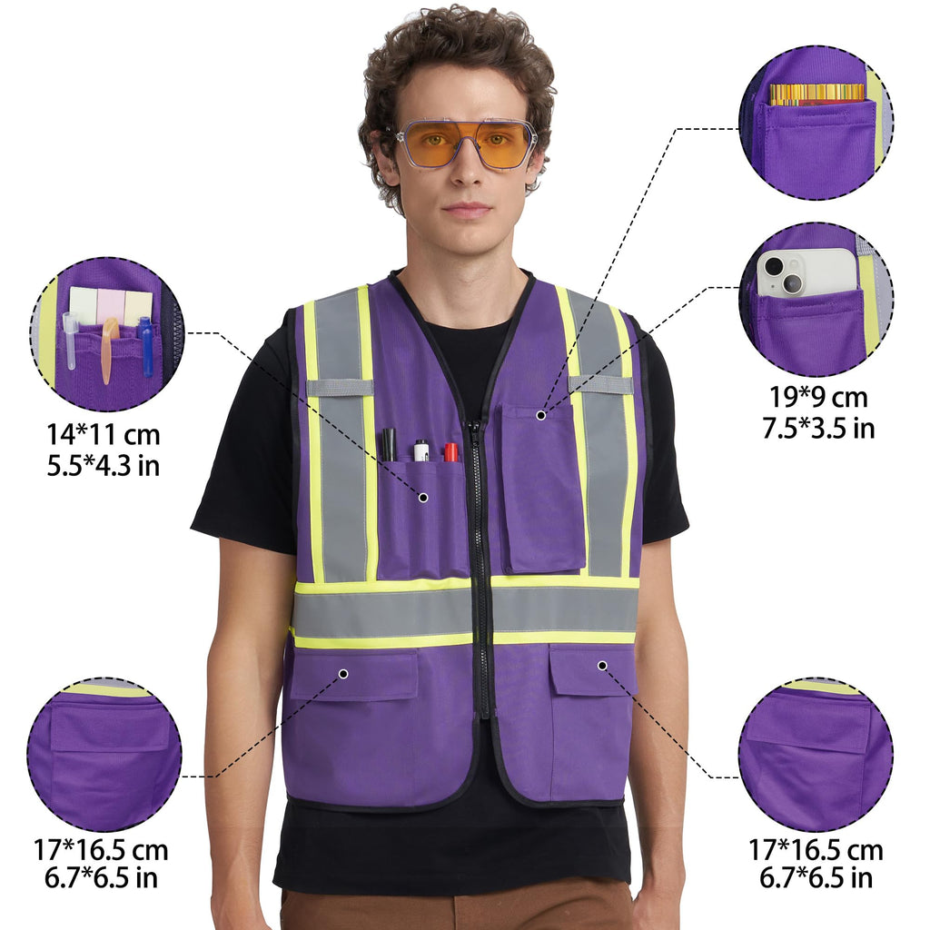 A-KSAFETY 6xl 7xl 8xl purple Reflective Safety Work Vest Big And Tall Hi Vis Construction Vest Purple