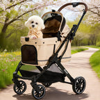 Kicari All-Terrain Dog Stroller for Small to Medium Dogs, Pet Stroller for Dogs & Cats Outdoor Walks, One-Hand Easy Fold, Double-Layer Anti-UV & Waterproof Canopy & Breathable Mesh, Vanilla Beige