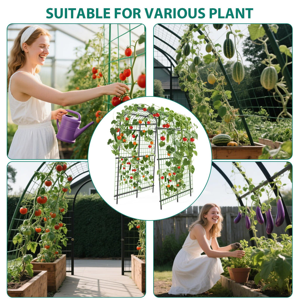 Metal Garden Arch Trellis, 7.6Ft Black for Raised Beds, Plant Support for Cucumbers & Climbing Vegetables with 9 Horizontal Pipe