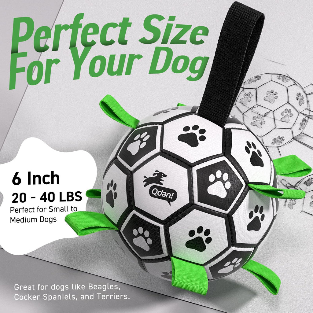 QDAN Dog Toys Dog Balls, 6 Inch Dog Soccer Ball with Straps, Herding Balls