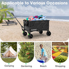 VIVOSUN Collapsible Folding Wagon, Outdoor Utility with Silent All-Terrain Wide Wheels, Adjustable Handle, Cup Holders & Side Pockets, for Camping, Beach, Shopping, Garden, Sports, Picnic, Black