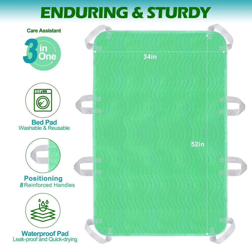 LARXREHY Positioning Bed Pad with Handles - Quick Drying Bed Pads with 8 Reinforced Handles, Washable Waterproof Reusable Pads for Elderly, Bedridden, Turning, Lifting, Transferring 34" × 52"