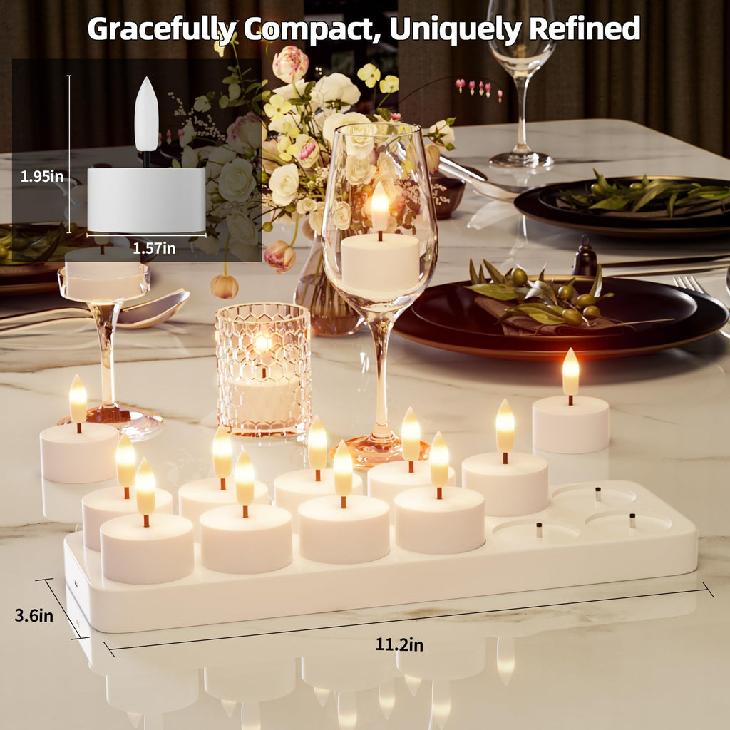 Rechargeable Flameless Tea Lights Candle with Charging Station Remote 12Pcs