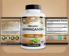 NaturaLife Labs Organic Ashwagandha 2100 mg per Serving – Herbal Supplement Root Powder & Extract – 100 Capsules – Vegan, Non-GMO, Gluten-Free (2 Pack)