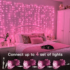 suddus Curtain Lights for Bedroom, 300 Led 9.8ft x 9.8ft Hanging String Lights Outdoor, Fairy Curtain Lights for Backdrop, Window, Wall, Wedding, Party,Birthday Decoration,Pink