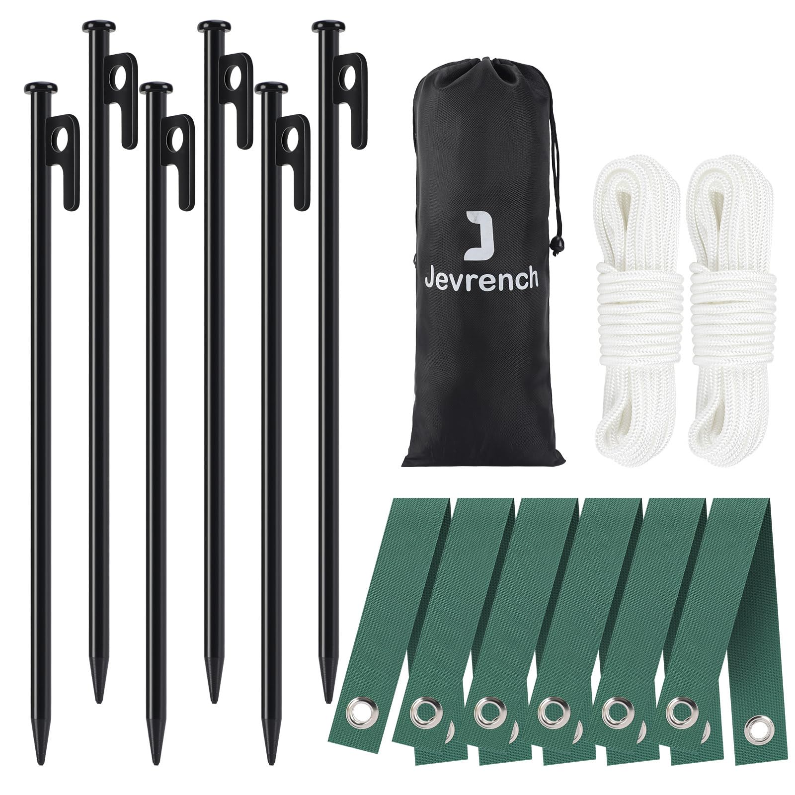 Jevrench Tree Stake Kits, Heavy Duty Tree Stakes and Supports Kits for Young Trees Against Bad Weather, 6 Pcs Tree Stake, 6 Pcs Tree Straps, 2 x 32.8 FT Rope