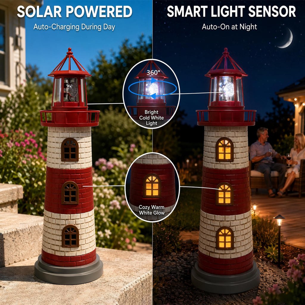 Large Garden Statues 23" Coastal Solar Lighthouse Garden Decor for Outside