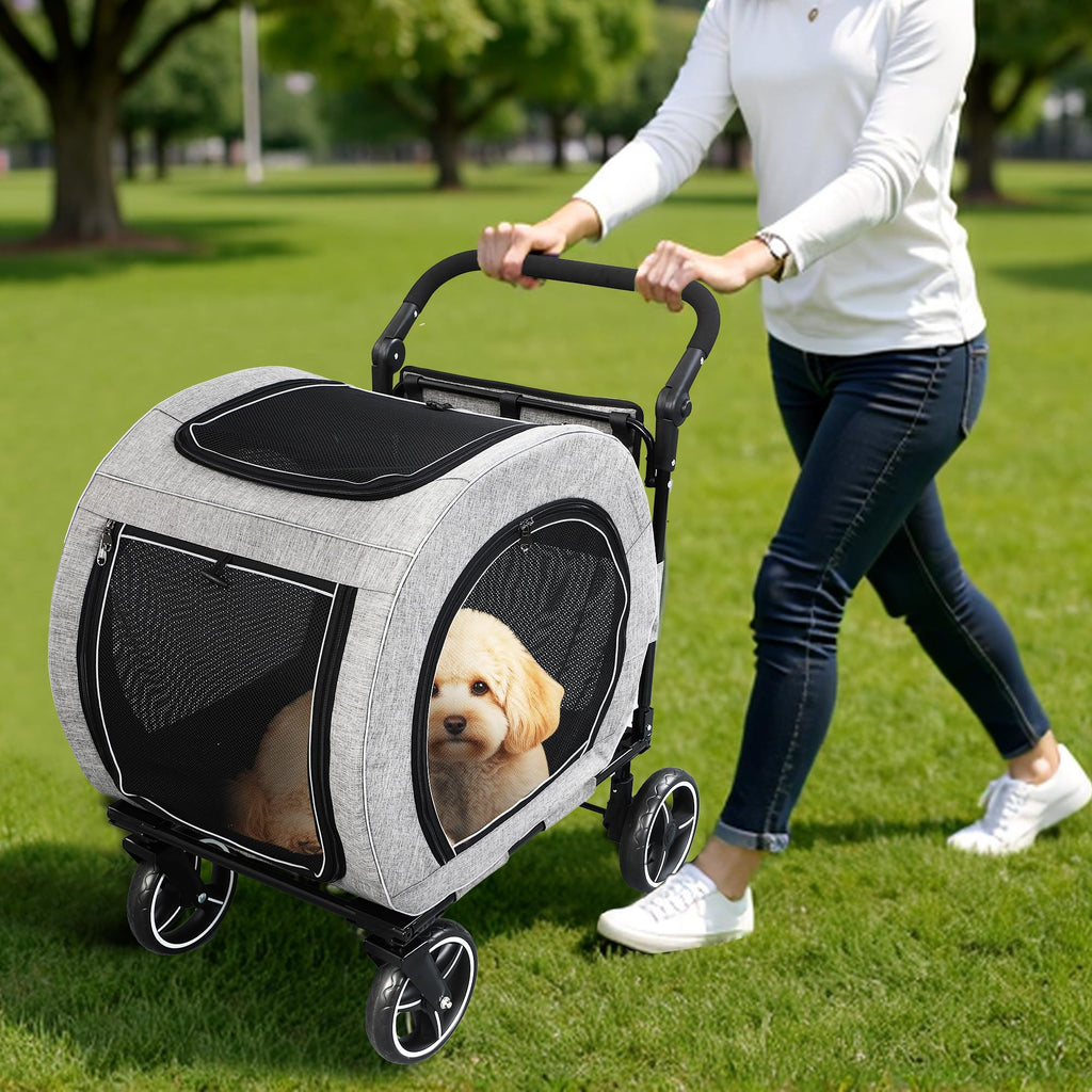 Saudism Pet Stroller for Dogs Cats up to 50 lbs, Foldable Dog Stroller with 360° Swivel Wheels, Detachable Carrier, Adjustable Handle, Travel Dog Stroller for Small Medium Large Pets, Gray