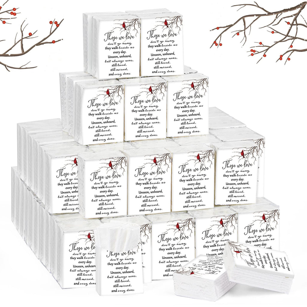 Fumete 100 Packs Tissue Paper for Funeral Memorial Tissues Packs for Guests Pocket Napkins Those We Love Don't Go Away 3 Ply 700 Sheets Napkins Wedding Supplies for Family(Cardinal)